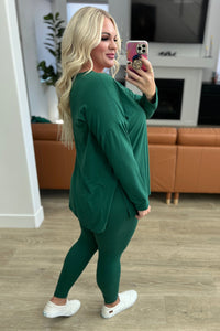 Buttery Soft V-Neck Long Sleeve Loungewear Set in Dark Green - Happily Ever Atchison Shop Co.