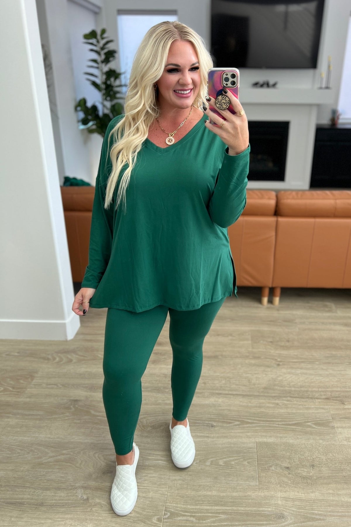 Buttery Soft V-Neck Long Sleeve Loungewear Set in Dark Green - Happily Ever Atchison Shop Co.