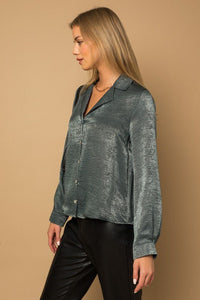 Button Down Satin Blouse Top - Happily Ever Atchison Shop Co.