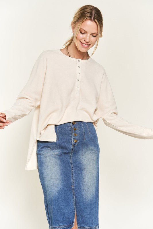 Button Down Side Slit Pullover Knit Top - Happily Ever Atchison Shop Co.