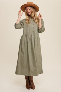 Button Front Puff Sleeve Babydoll Maxi Dress - Happily Ever Atchison Shop Co.