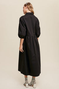 Button Front Puff Sleeve Babydoll Maxi Dress - Happily Ever Atchison Shop Co.