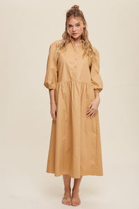 Button Front Puff Sleeve Babydoll Maxi Dress - Happily Ever Atchison Shop Co.