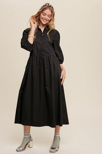 Button Front Puff Sleeve Babydoll Maxi Dress - Happily Ever Atchison Shop Co.