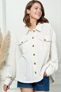 CABLE KNIT BUTTON DOWN SHACKET - Happily Ever Atchison Shop Co.