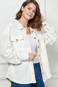 CABLE KNIT BUTTON DOWN SHACKET - Happily Ever Atchison Shop Co.