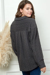 CABLE KNIT BUTTON DOWN SHACKET - Happily Ever Atchison Shop Co.