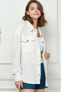 CABLE KNIT BUTTON DOWN SHACKET - Happily Ever Atchison Shop Co.