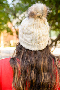 Cable Knit Cuffed Beanie In Ivory - Happily Ever Atchison Shop Co.