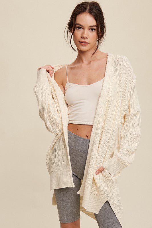 Cable Knit Open Front Long Cardigan - Happily Ever Atchison Shop Co.
