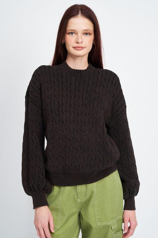 CABLE KNIT TOP WITH BUBBLE SLEEVES - Happily Ever Atchison Shop Co.