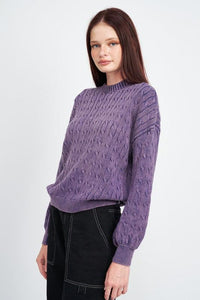 CABLE KNIT TOP WITH BUBBLE SLEEVES - Happily Ever Atchison Shop Co.