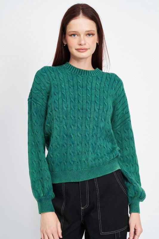 CABLE KNIT TOP WITH BUBBLE SLEEVES - Happily Ever Atchison Shop Co.