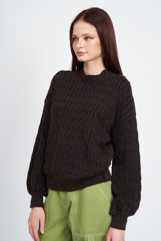 CABLE KNIT TOP WITH BUBBLE SLEEVES - Happily Ever Atchison Shop Co.