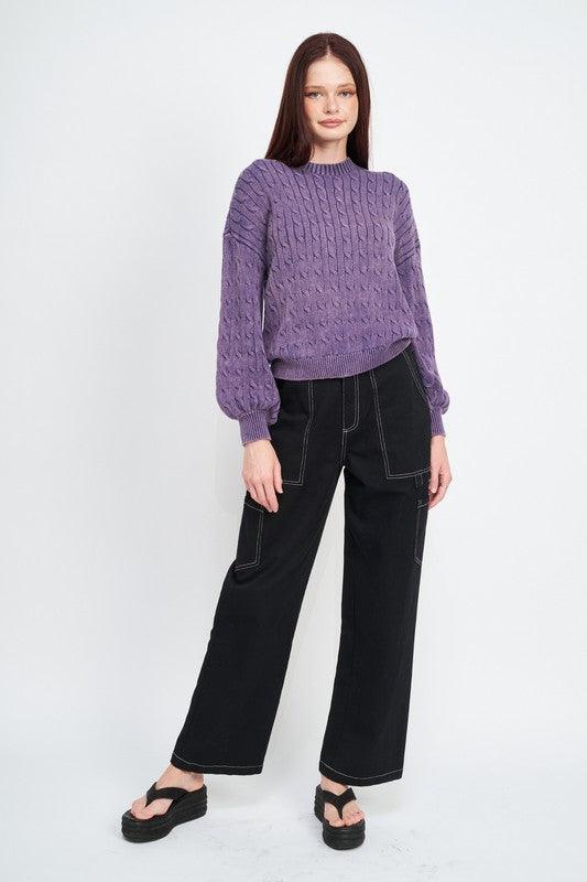 CABLE KNIT TOP WITH BUBBLE SLEEVES - Happily Ever Atchison Shop Co.