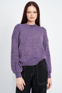 CABLE KNIT TOP WITH BUBBLE SLEEVES - Happily Ever Atchison Shop Co.