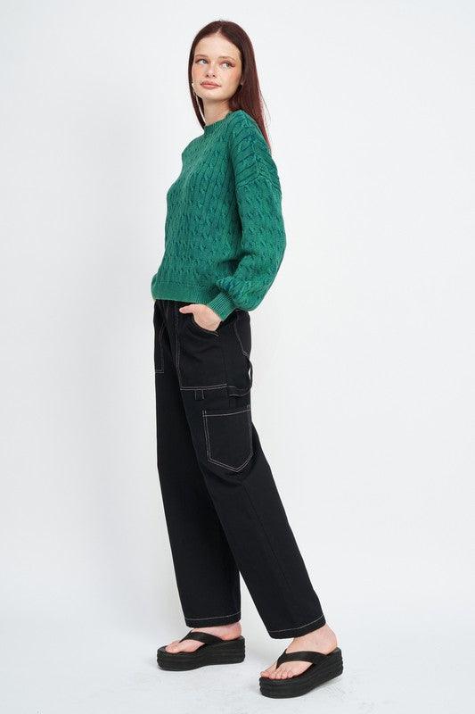 CABLE KNIT TOP WITH BUBBLE SLEEVES - Happily Ever Atchison Shop Co.