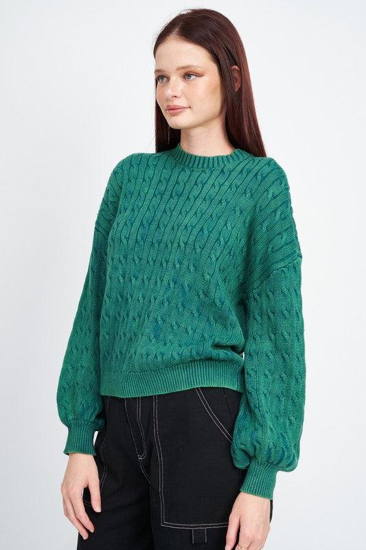 CABLE KNIT TOP WITH BUBBLE SLEEVES - Happily Ever Atchison Shop Co.