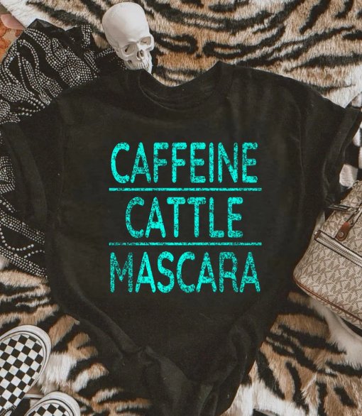 Caffeine, Cattle & Mascara Graphic Tee - Happily Ever Atchison Shop Co.