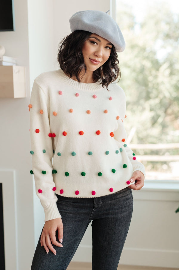 Candy Buttons Pom Detail Sweater - Happily Ever Atchison Shop Co.