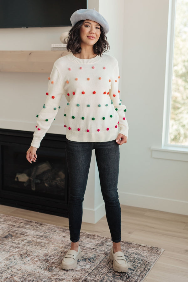 Candy Buttons Pom Detail Sweater - Happily Ever Atchison Shop Co.