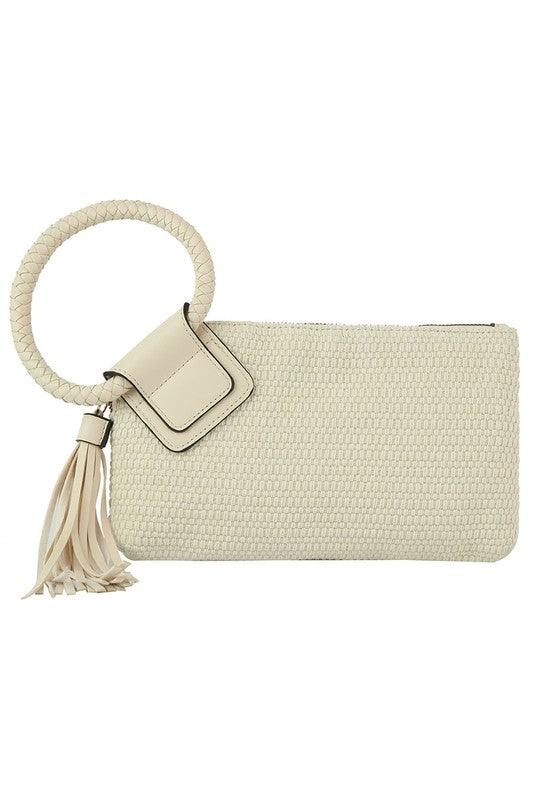 Canvas Cuff Handle Tassel Wristlet Clutch - Happily Ever Atchison Shop Co.