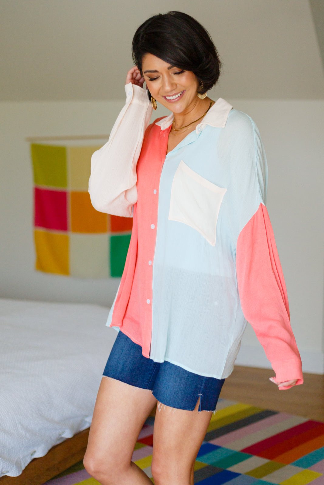 Capture The Day Two Toned Button Up - Happily Ever Atchison Shop Co.