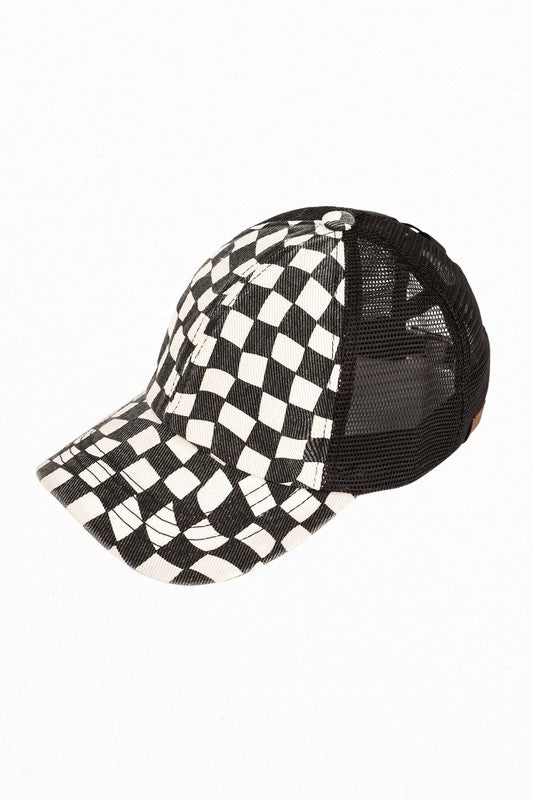 CC Checkered Pattern Baseball Cap Criss-Cross - Happily Ever Atchison Shop Co.