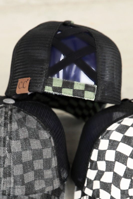 CC Checkered Pattern Baseball Cap Criss-Cross - Happily Ever Atchison Shop Co.