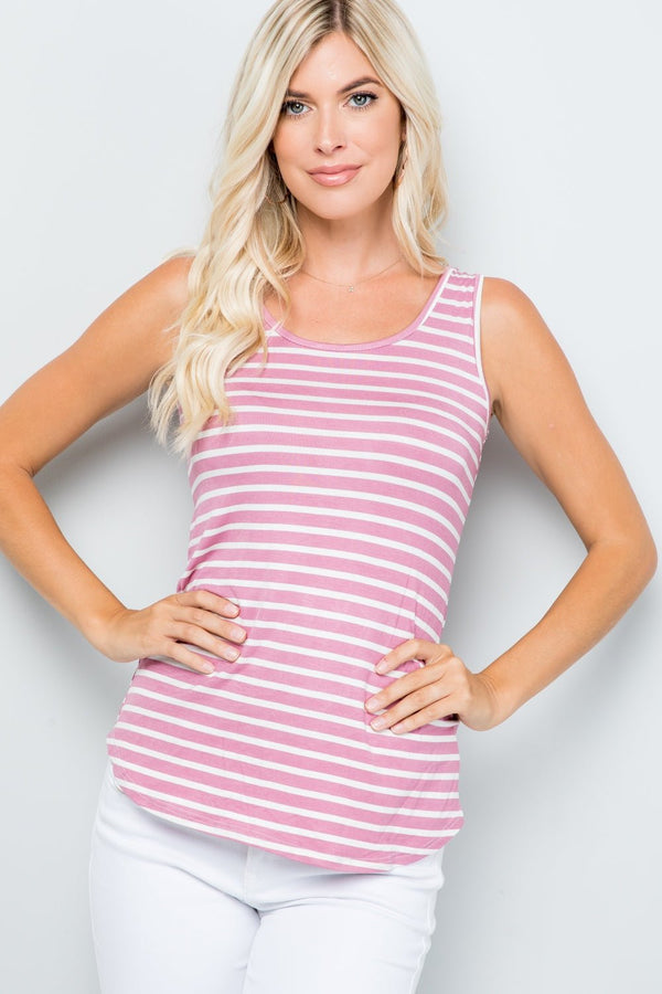 Celeste Full Size Backside Bow Tie Striped Tank - Happily Ever Atchison Shop Co.