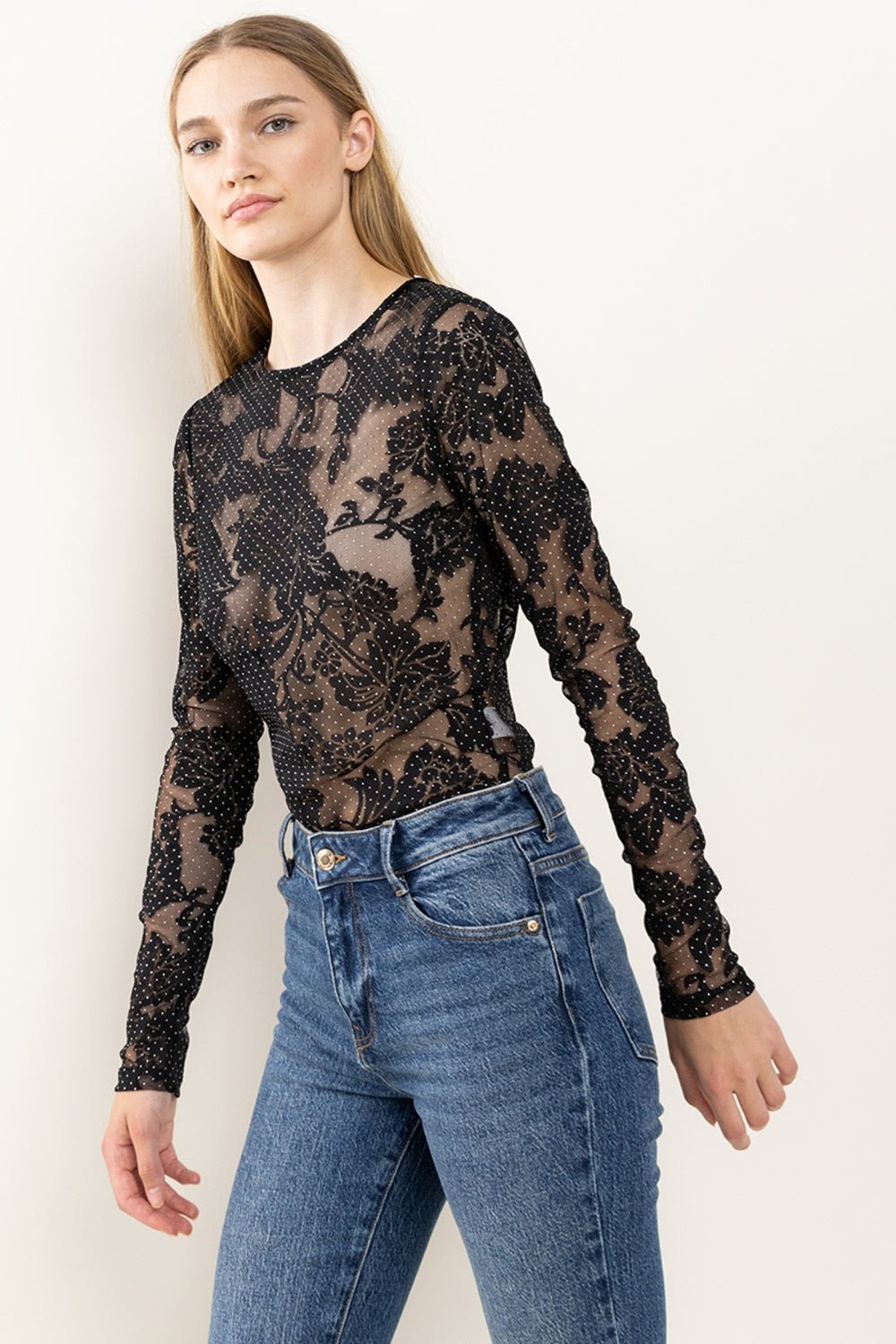 Ces Femme Floral Lace Mesh Bodysuit - Happily Ever Atchison Shop Co.