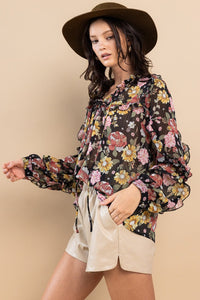 Ces Femme Ruffle Trim Long Sleeve Floral Blouse - Happily Ever Atchison Shop Co.