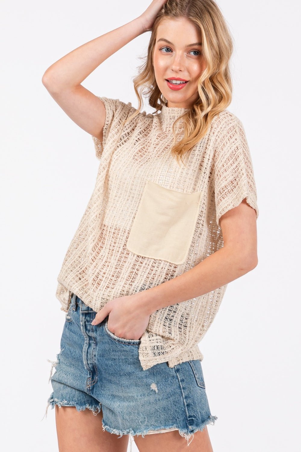 Ces Femme See Through Crochet Mock Neck Cover Up - Happily Ever Atchison Shop Co.