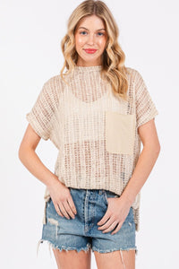 Ces Femme See Through Crochet Mock Neck Cover Up - Happily Ever Atchison Shop Co.