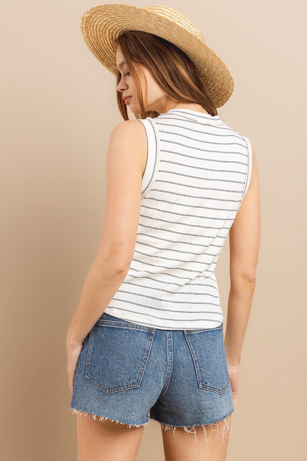 Ces Femme Striped Round Neck Tank - Happily Ever Atchison Shop Co.