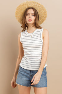 Ces Femme Striped Round Neck Tank - Happily Ever Atchison Shop Co.