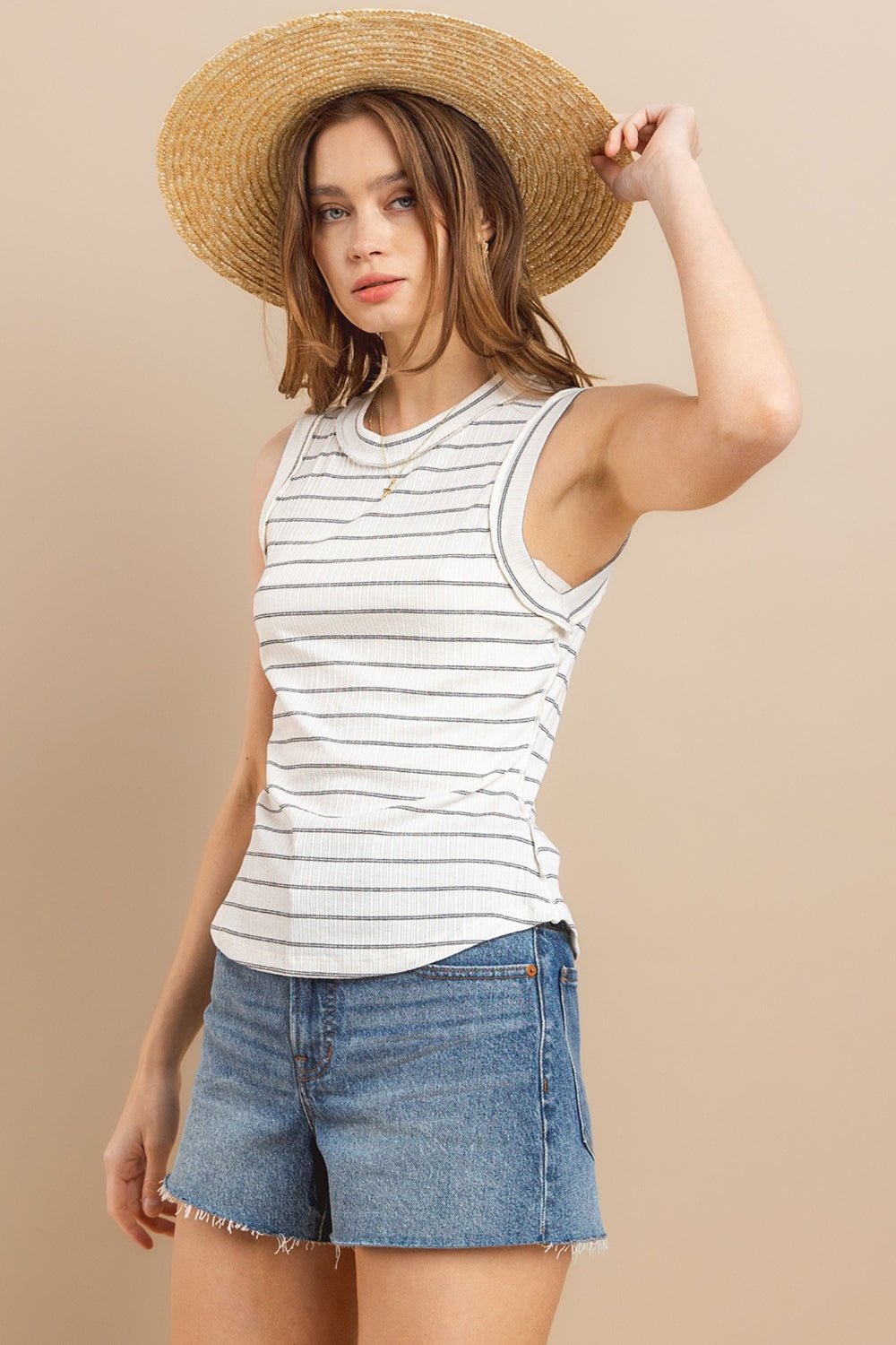 Ces Femme Striped Round Neck Tank - Happily Ever Atchison Shop Co.