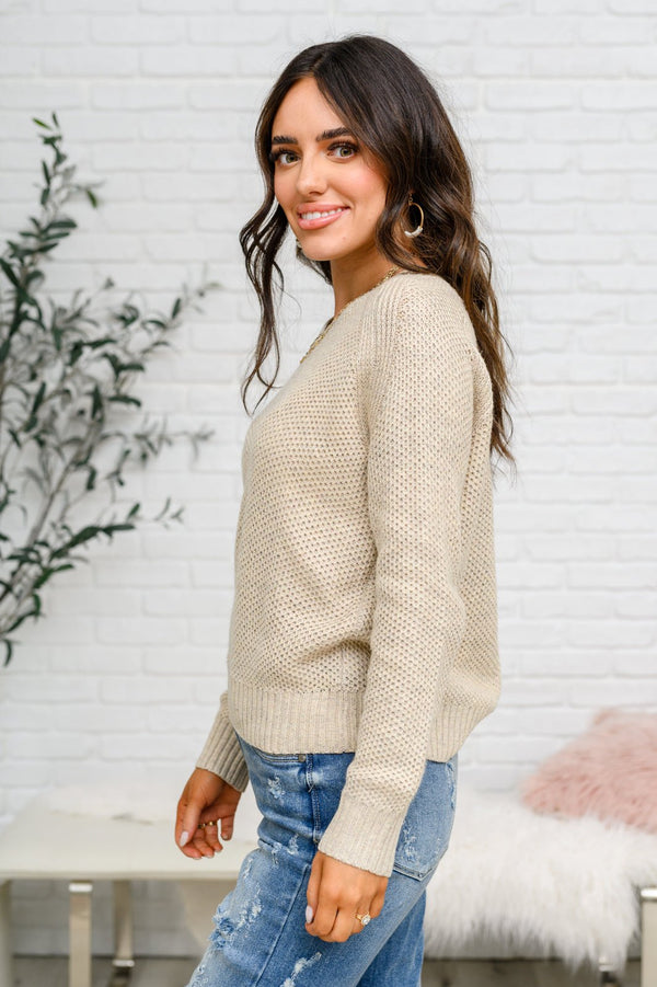 Chai Latte V-Neck Sweater in Oatmeal - Happily Ever Atchison Shop Co.