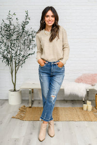 Chai Latte V-Neck Sweater in Oatmeal - Happily Ever Atchison Shop Co.