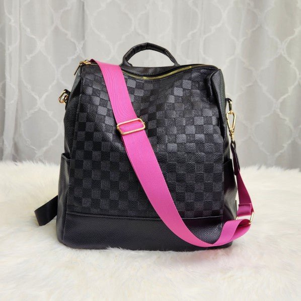 Chaise Checker Backpack Convertible Bag Pink Strap - Happily Ever Atchison Shop Co.