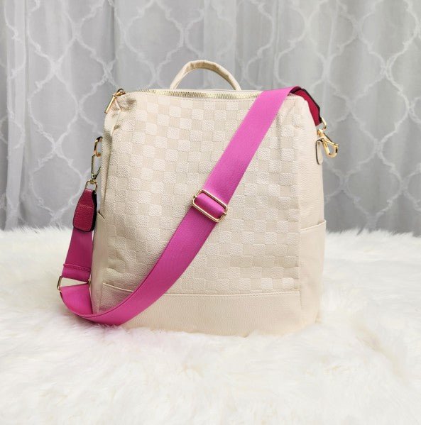 Chaise Checker Backpack Convertible Bag Pink Strap - Happily Ever Atchison Shop Co.