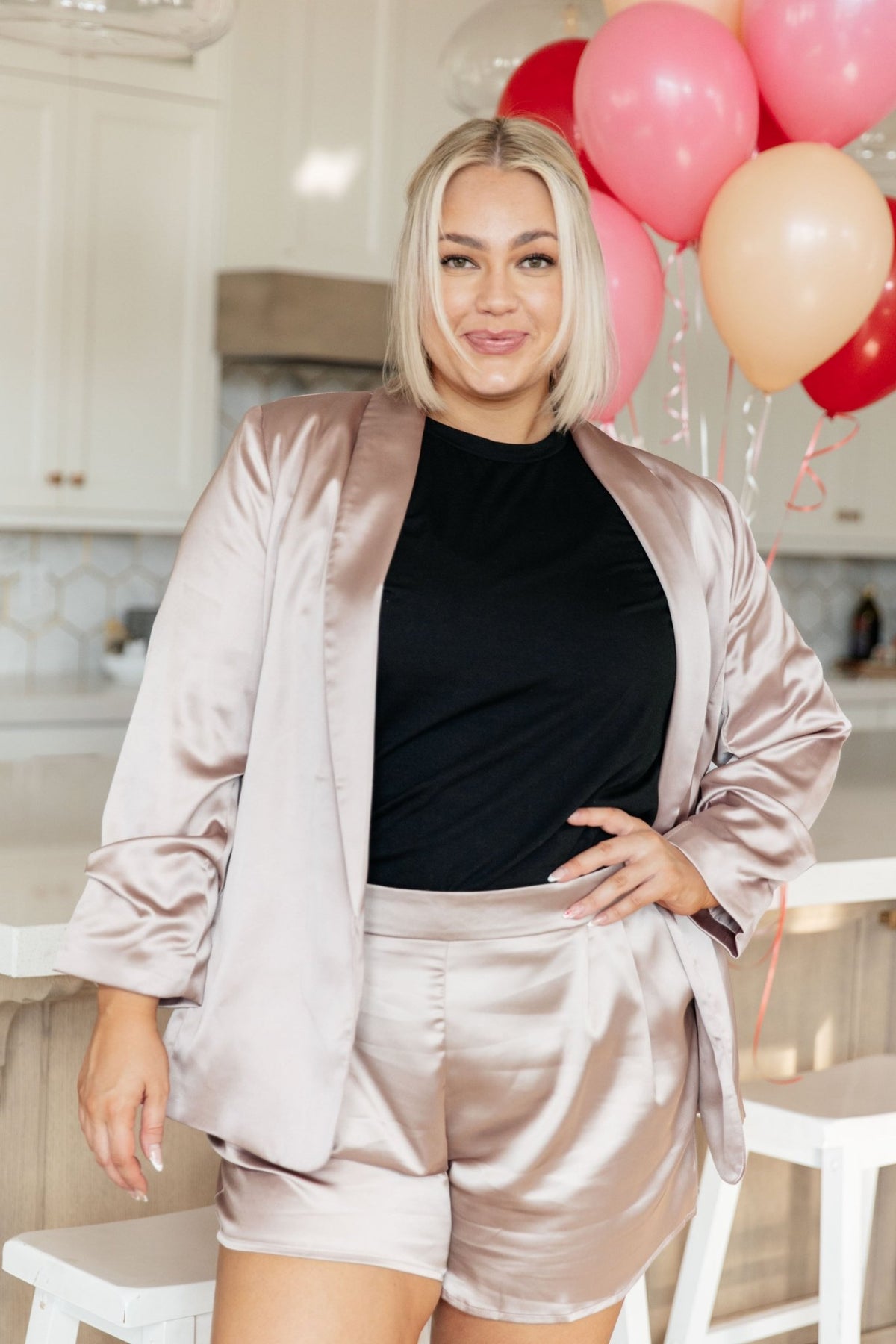 Champagne and Roses Satin Blazer - Happily Ever Atchison Shop Co.