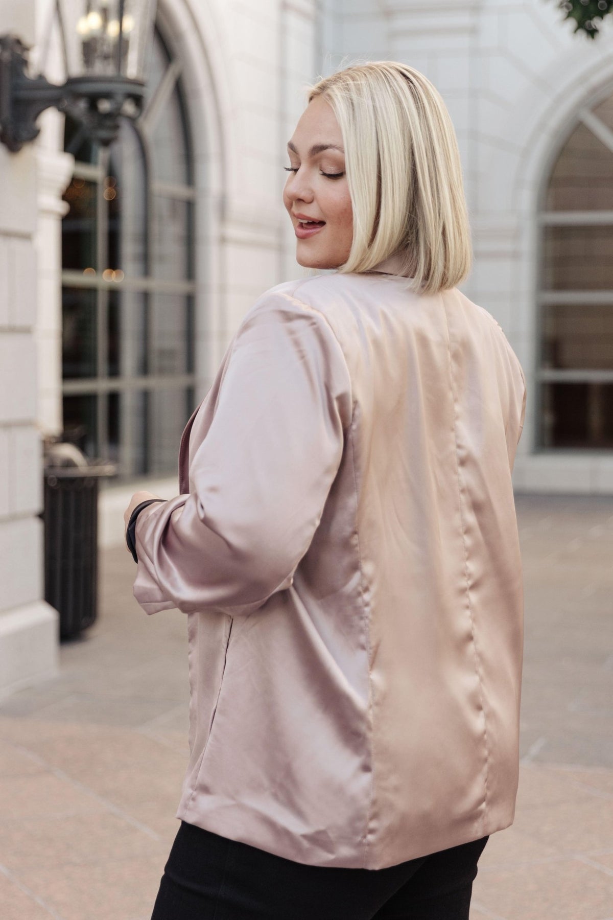 Champagne and Roses Satin Blazer - Happily Ever Atchison Shop Co.