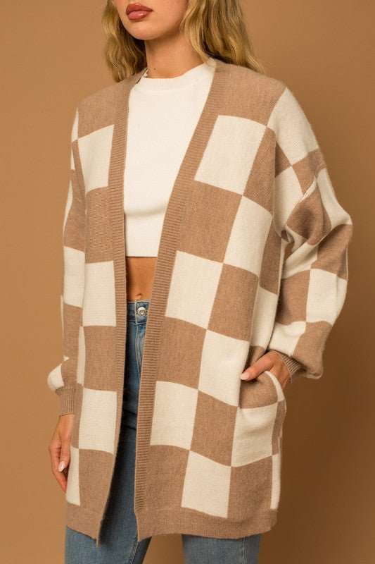 Checker Graphic Sweater Cardigan - Happily Ever Atchison Shop Co.