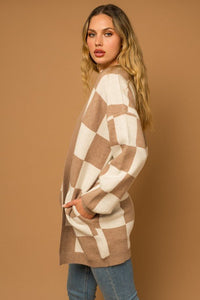 Checker Graphic Sweater Cardigan - Happily Ever Atchison Shop Co.
