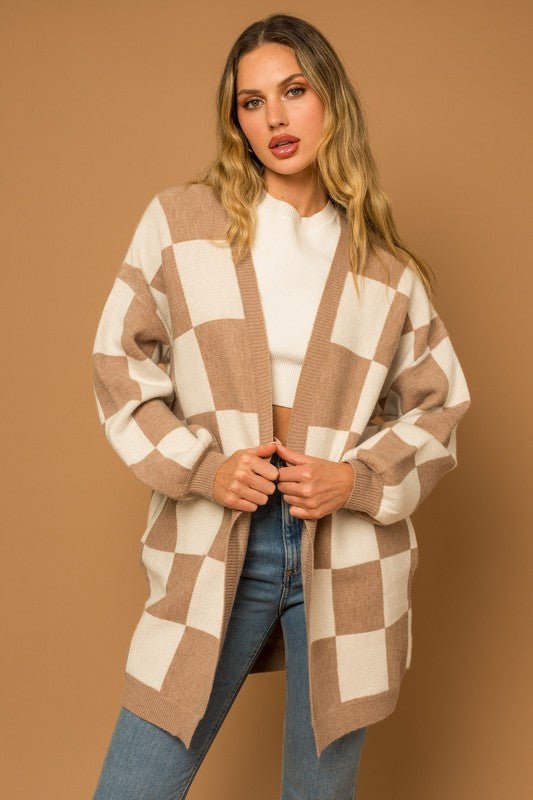 Checker Graphic Sweater Cardigan - Happily Ever Atchison Shop Co.