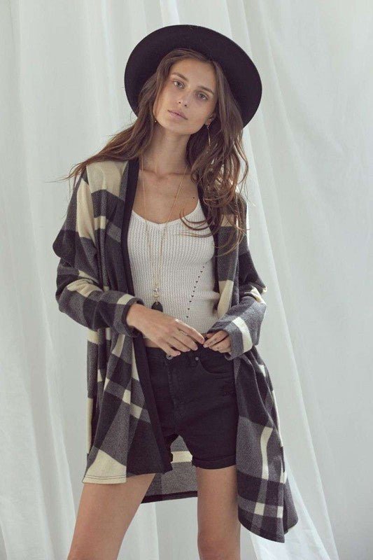 CHECKER PRINT CARDIGAN - Happily Ever Atchison Shop Co.