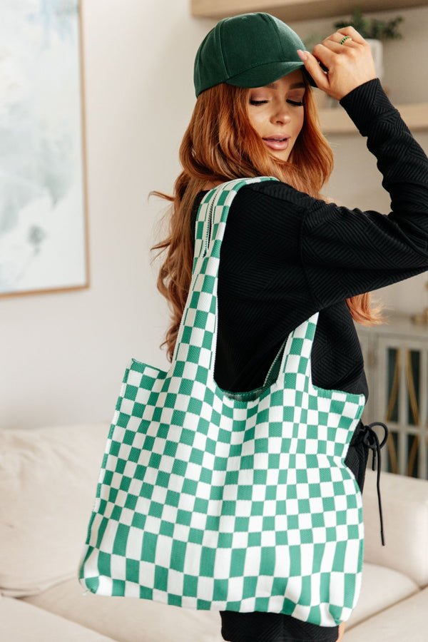 Checkerboard Lazy Wind Big Bag in Green & White - Happily Ever Atchison Shop Co.