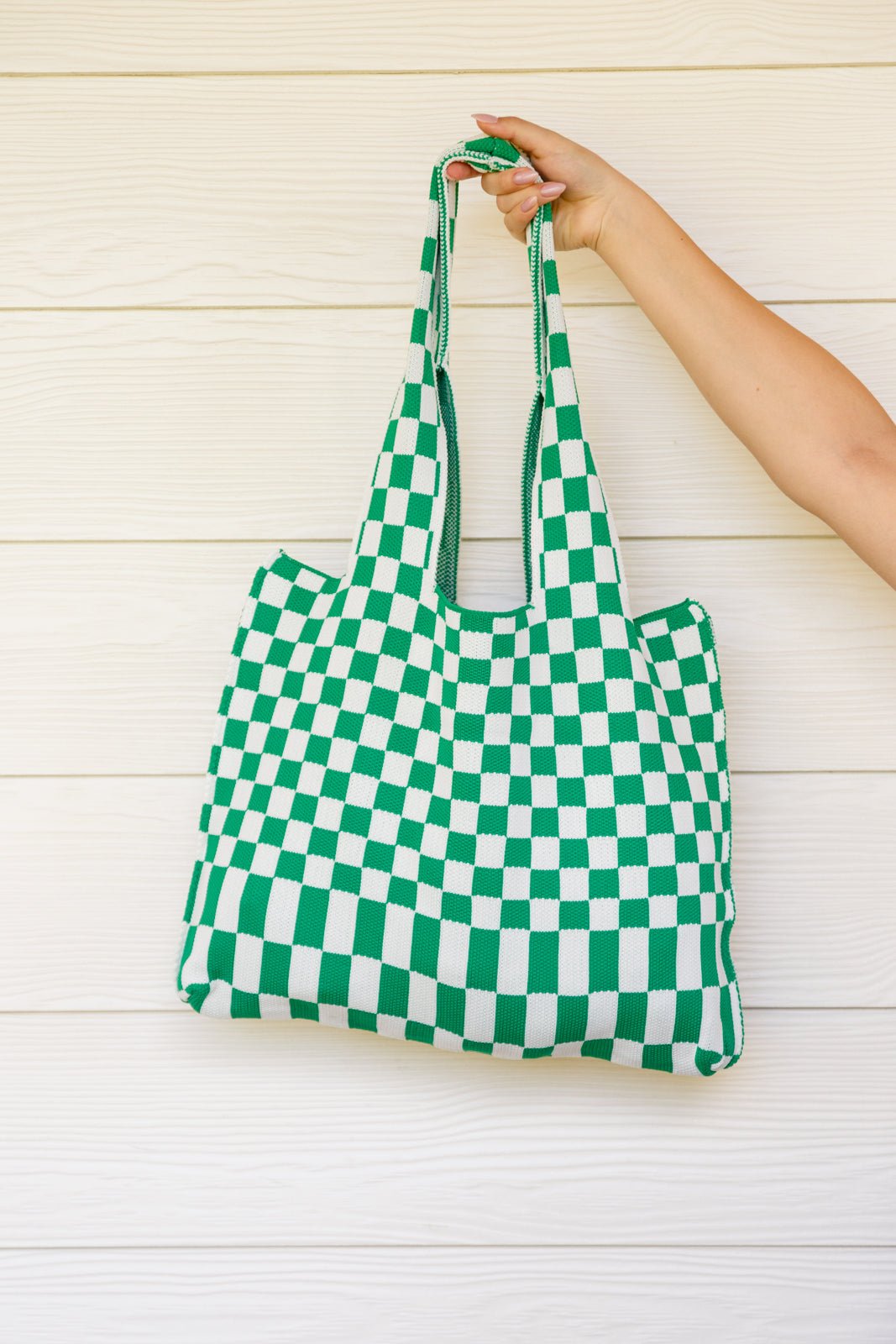 Checkerboard Lazy Wind Big Bag in Green & White - Happily Ever Atchison Shop Co.