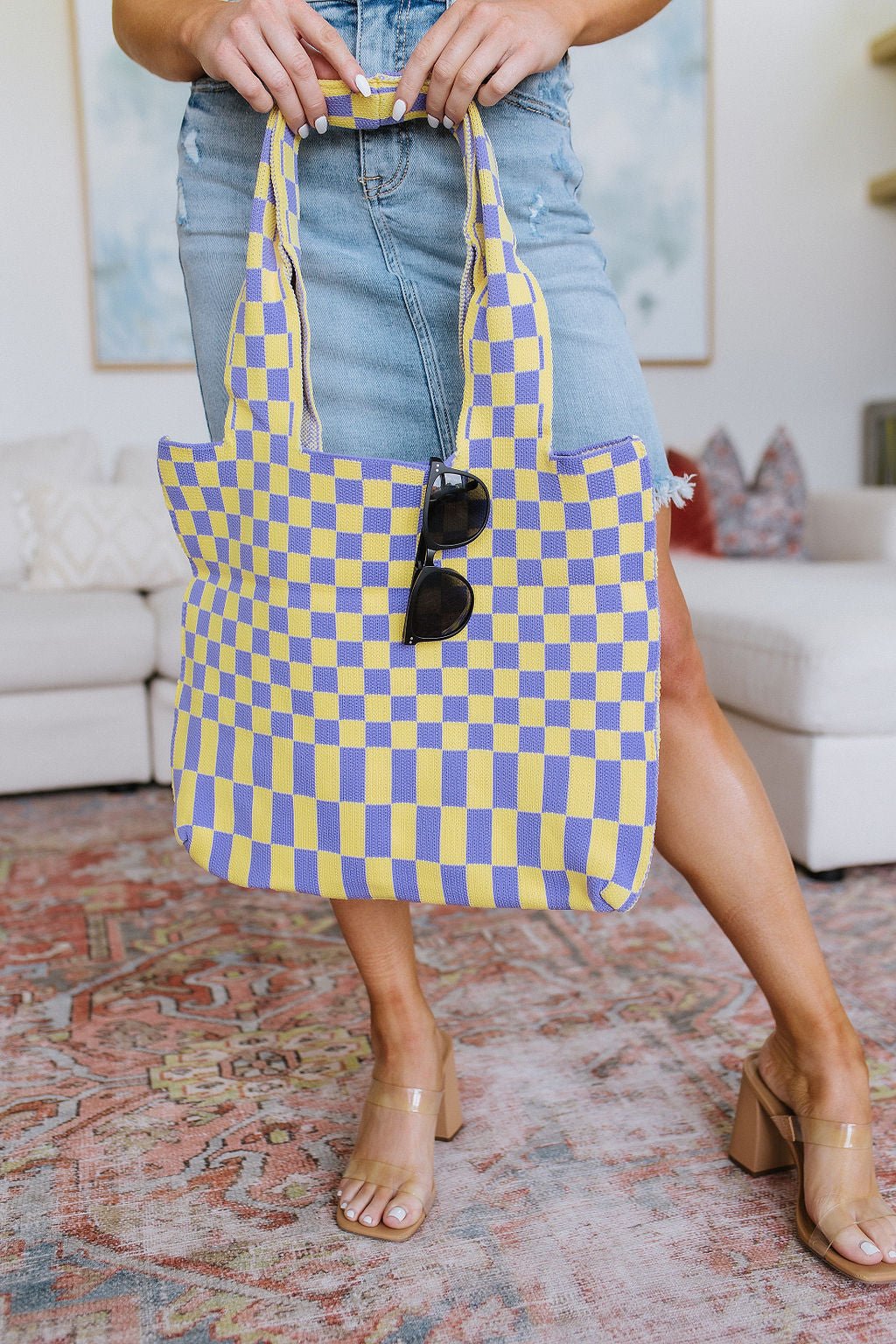 Checkerboard Lazy Wind Big Bag in Lilac & Yellow - Happily Ever Atchison Shop Co.